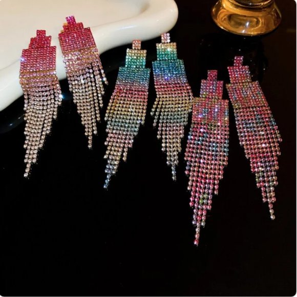 🍏50% OFF/3+...Colorful Rhinestone Tassel Earrings - Picture 3 of 6
